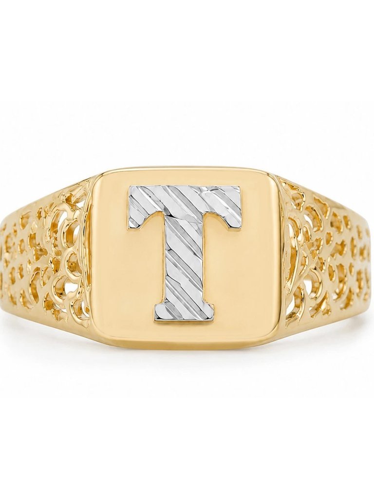 Initial T Ring Solid 10k Yellow Gold